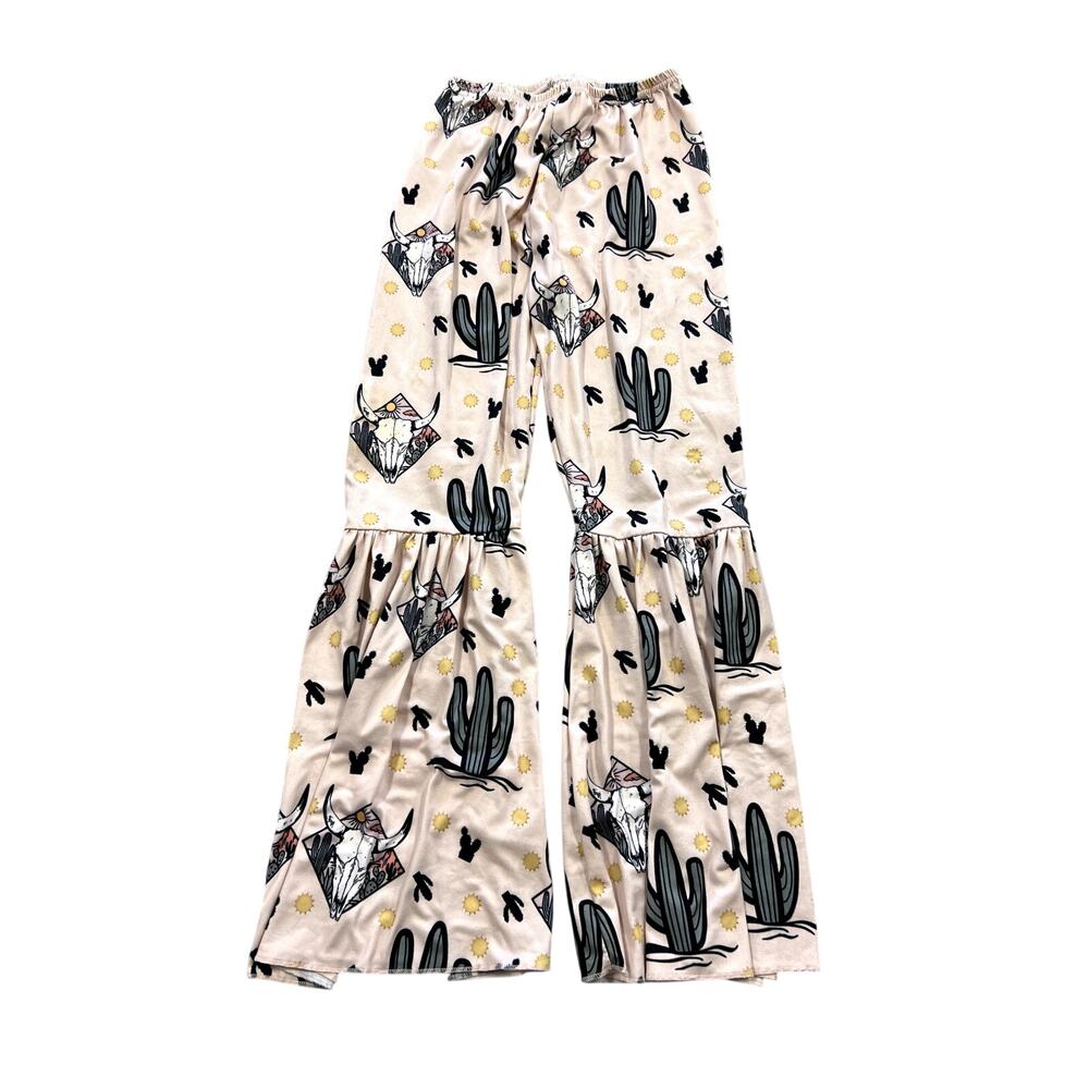 Girls Western Cactus Bull Skull Flare Pants Size 14/16
